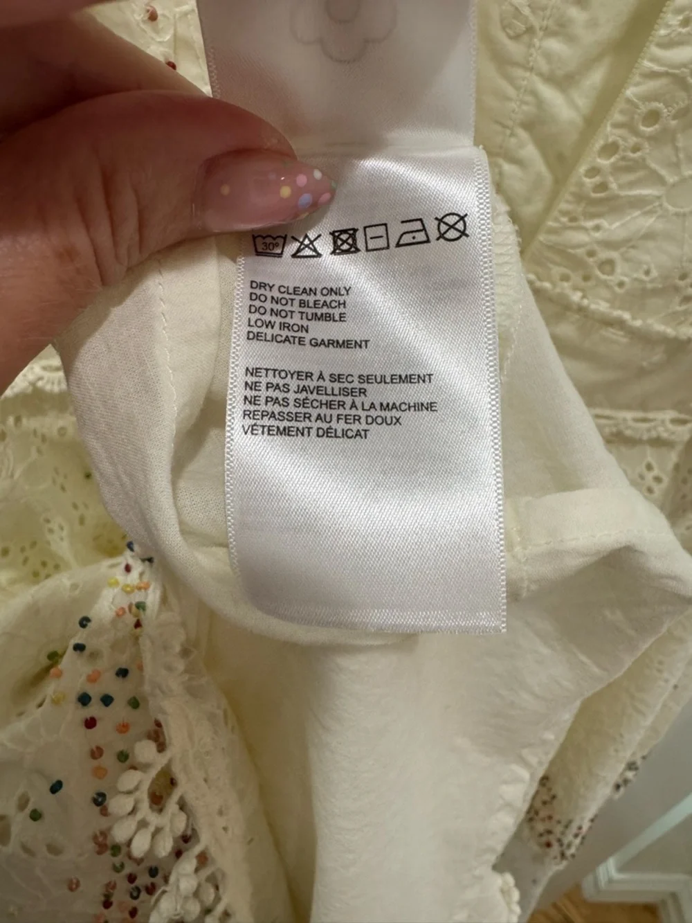 FARM Rio Ivory Eyelet Ruffle V-Neck Dress with Multicolor Beaded Dots - Picture 15 of 16